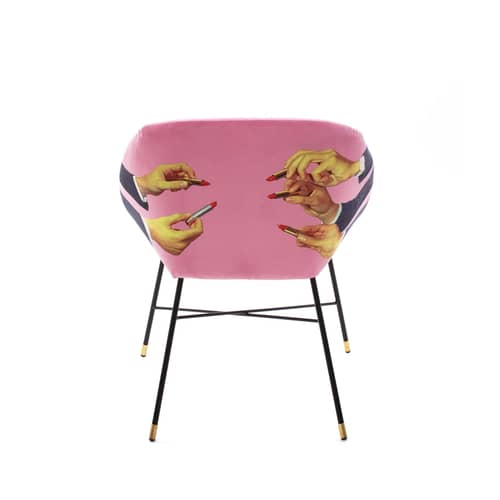 Toiletpaper Padded armchair textile pink / Lipsticks - Seletti - Lipsticks / Pink - Metal, Polyester fabric, Polyurethane foam, Wood