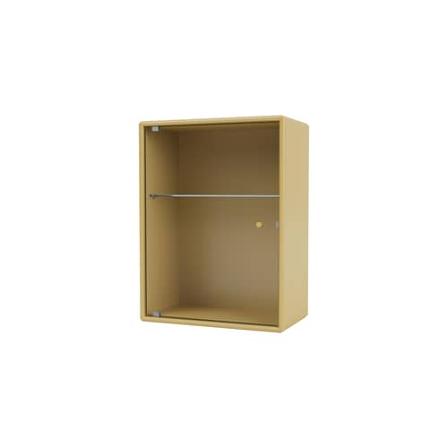 Armadio pensile da bagno Ripple legno giallo / L 35,4 x P 20 x H 46,8 cm - Vetro ondulato - MONTANA - Cumino 157 - MDF laccato, Vetro ondulato