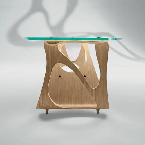 Tavolino Arabesco CM vetro legno naturale / Carlo Mollino, 1949 - 129 x 53 x H 45 cm - Zanotta - Rovere naturale - , Vetro temprato