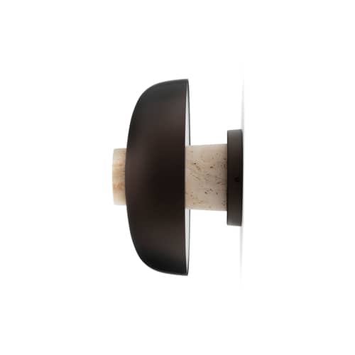 Reverse LED Wall light metal brown / Touch Dimmer - Audo Copenhagen - Burnished brass / Beige - Aluminium, Raw travertine