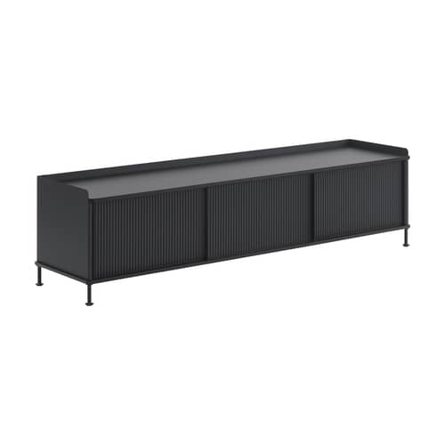 Anrichte Enfold metall schwarz / L 186 x H 48 cm - Muuto - Schwarz - Lackierte massive Eiche, lackierter Stahl
