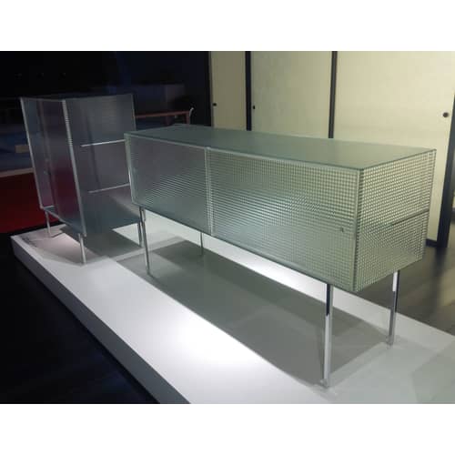 Buffet Commodore bas verre transparent / Verre quadrillé - L 180 x H 98 cm - Glas Italia - Translucide quadrillé / Pieds chromés - Métal chromé, Verre trempé