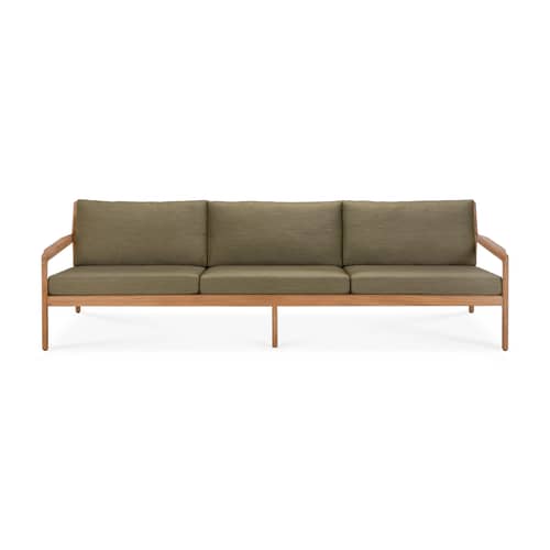 Canapé de jardin 3 places Jack Outdoor / L 265 cm - Teck - Ethnicraft - Vert - Mousse, Teck massif, Tissu polypropylène