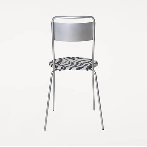 Chaise empilable Petit Rond INDOOR métal / Assise tissu zèbe - Frama  - Acier brossé / Tissu zèbre - Acier inoxydable brossé, Tissu
