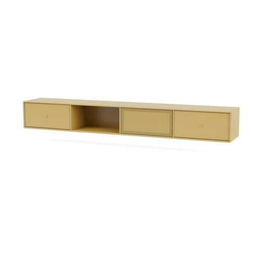 Meuble TV suspendu Octave VII bois jaune / L 183,6 x P 30 x H 24 cm - MONTANA - Cumin 157 - Acier perforé, MDF laqué