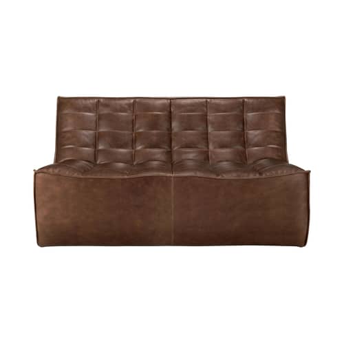 Divano destro N701 pelle marrone / 2 posti - L 140 cm - Ethnicraft - Castagno - Legno, Pelle anilina, Schiuma PU ad alta densità