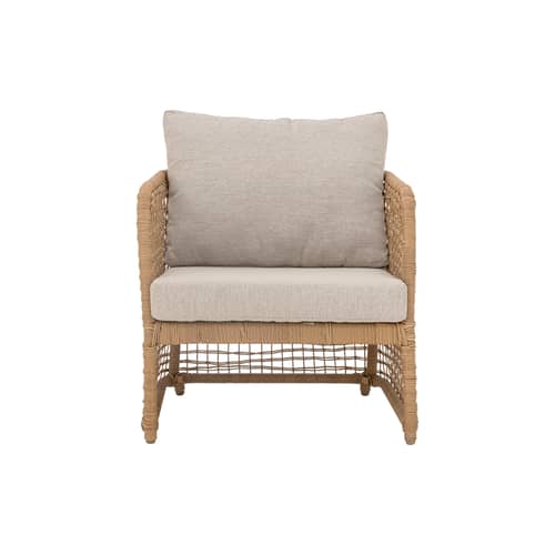 Poltrona imbottita Penzano fibra sintetica beige - Bloomingville - Tessuto Naturale / Beige - Alluminio, Polyrattan intrecciato, Tessuto poliestere