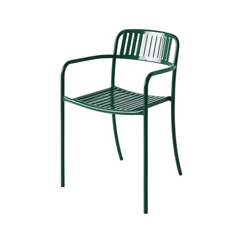 Poltrona impilabile Patio Lames metallo verde / Lattes - Tolix - Verde muschio - Acciaio inossidabile