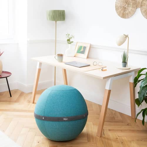 Pouf Original Regular bleu / Ergonomique - Ø 55 cm / Tissu chiné - BLOON PARIS - Bleu Lagon - PVC, Tissu polyester chiné