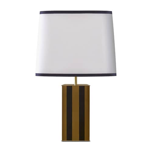 Elysée Table lamp textile wood yellow black / H 71 cm - Lacquered wood & fabric - RED Edition - Glossy black / White lampshade - Brass, Lacquered wood, Linen