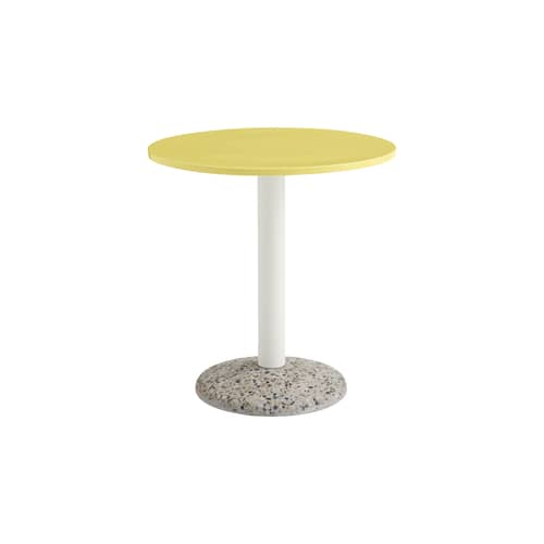 Table ronde Ceramic Outdoor céramique jaune / Ø 70 cm - Porcelaine / Seconde vie - Hay - Jaune lumineux / Pied crème - Acier, Béton effet terrazzo, Porcelaine émaillée