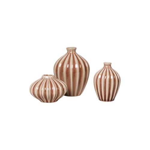 Vaso Amalie ceramica marrone / Set di 3 mini vasi - BROSTE COPENHAGEN - Fulvo - Ceramica smaltata