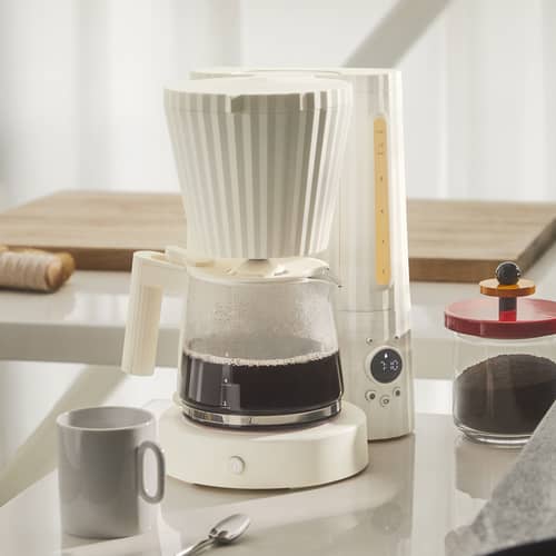 Cafetière filtre Plissé plastique noir / Programmable - 1,5 L/10 tasses - Alessi - Noir - Acier, Résine thermoplastique, Verre