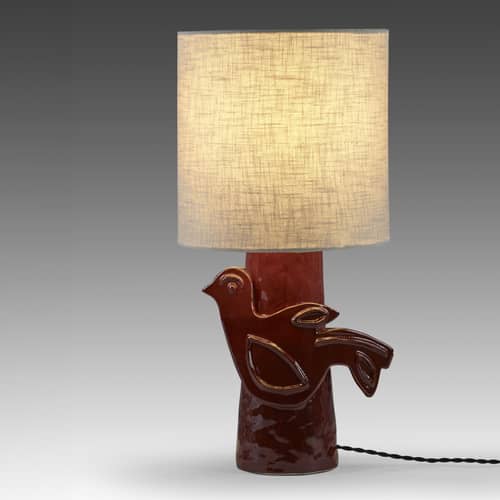 Lampe de table Paloma / H 52 cm - Serax - Rouge / abat-jour beige - Grès émaillé, Lin
