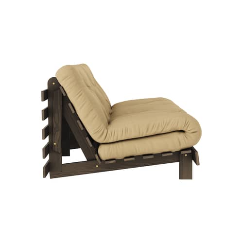 Divano convertibile Roots legno beige / L 160 cm - 3 posizioni / Struttura marrone - KARUP DESIGN - Beige dorato 758 / Legno marrone - Espanso, Fibre riciclate miste, Pino massello certificato FSC laccato, Tessuto