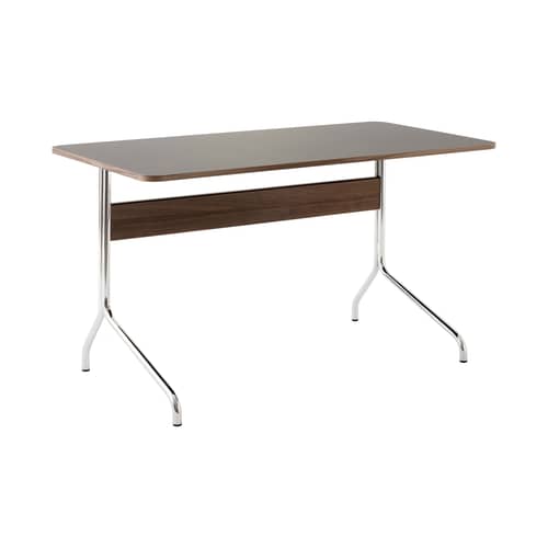 Scrivania Pavilion AV16 materiale plastico nero legno naturale / Linoleum & legno - 130 x 65 cm - &tradition - Noce / Antracite - Acciaio cromato, Compensato di noce, Linoleum