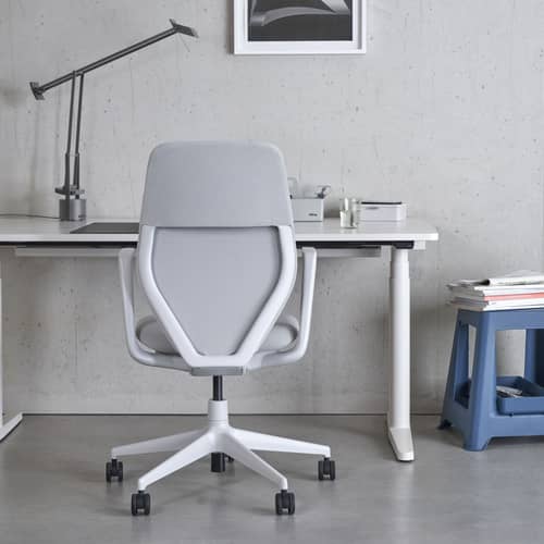 Sessel mit Rollen ACX Soft textil grau / Rückenlehne gepolstert mit Strickstoff - Vitra - Steingrau (Rückenlehne Strickstoff) - Gepolsterter Strickstoff, Polyamid, Polypropylen, Polyurethan-Schaum