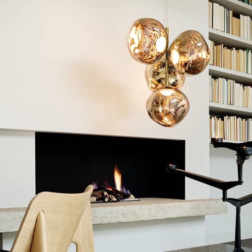 Sospensione Melt Chandelier Mini materiale plastico oro / LED / Ø 54 x H 63 cm / Policarbonato metallizzato (cambia colore) - Tom Dixon - Oro - Acciaio, Policarbonato soffiato