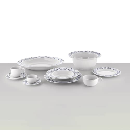 Set de 4 soucoupes / Pour tasse à espresso La Bella Tavola - Alessi - Soucoupe / Motif bleu - Porcelaine fine