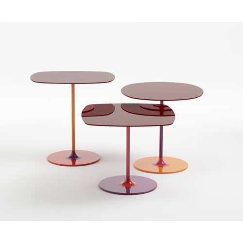Table d\'appoint Thierry verre rouge / 33 x 50 x H 50 cm - Verre - Kartell - Bordeaux - Acier peint, Verre trempé