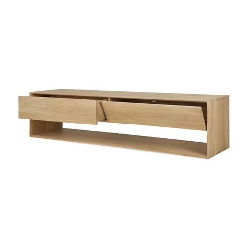 Nordic TV unit natural wood / L 180 x D 46 x H 45 cm - 1 drawer + 1 drop-leaf door - Ethnicraft - L 180 cm / Oak - Oiled solid oak