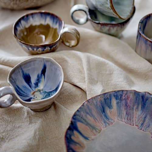 Bol Amalia céramique bleu / Ø 18,5 x H 5 cm - 350 ml - Bloomingville - Bleu - Grès émaillé