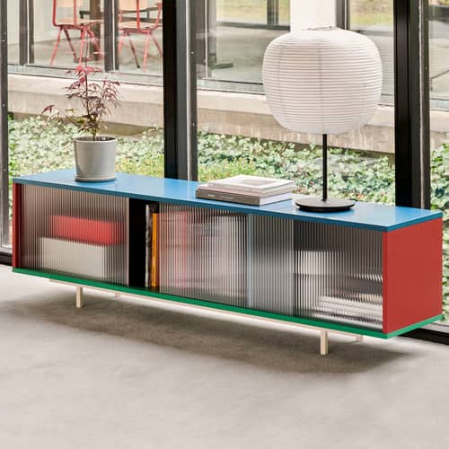 Buffet bas Colour Cabinet Floor Hay / Large - L 180 x H 51 cm / Portes verre strié - Multicolore - Bois | Made In Design