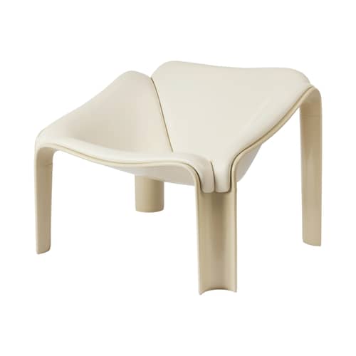 Fauteuil rembourré F300 cuir blanc / Pierre Paulin, réédition 1965 - Gubi - Cuir crème / Vert pastel - Cuir, HiREK, Mousse