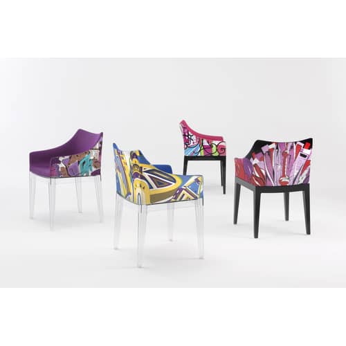 Fauteuil rembourré Madame / By Emilio Pucci - Kartell - Shanghai - Noir / Pieds noirs - Coton, Polycarbonate, Polyuréthane