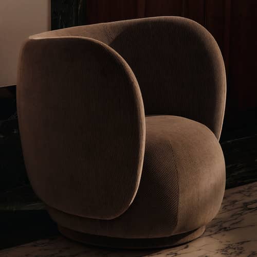 Fauteuil rembourré Rico / Velours - Ferm Living - Gris silex (velours) - Bois, Mousse, Velours