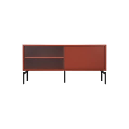 Meuble TV Met Mini bois orange / L 116 x H 55 cm - NOO.MA - Terracotta - Acier, Mélamine, Verre texturé