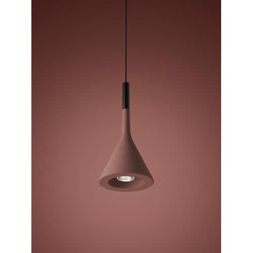 Aplomb Pendant stone red Cement / Ø 17 cm x H 36 cm - Foscarini - Red - Lacquered aluminium, Tinted cement