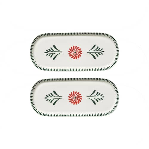 Set de 2 plats Bazaar / 33 x 14 cm - Serax - Vert & rouge - Grès