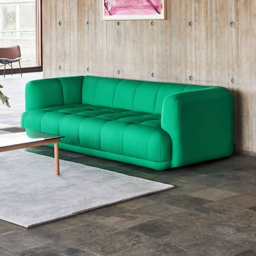 Divano destro Quilton tessuto beige / 3 posti - L 248 cm / Trapuntato - Hay - Taupe (tessuto Volume by Hay 30) -  Ouate, Legno, Schiuma PU, Tessuto