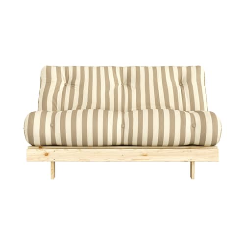 Canapé convertible Roots tissu beige / L 140 cm - 3 positions / Structure pin clair - KARUP - Rayé crème / Sable (421) - Mousse, Pin massif certifié FSC, Tissu