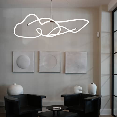 Sospensione Ghost Big LED materiale plastico bianco / 156 x 82 x H 52 cm - 101 COPENHAGEN - Bianco / Bronzo - Acrilico, Ferro