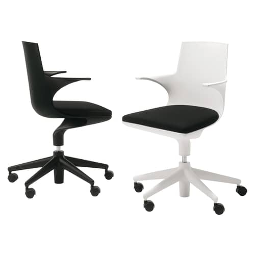 Poltrona a rotelle Spoon Chair materiale plastico bianco / Imbottito - Kartell - Bianco/cuscino nero - Polipropilene