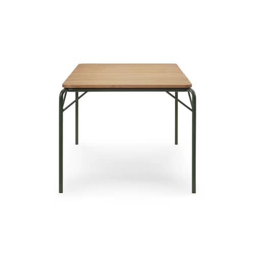 Table rectangulaire Vig Wood bois naturel / 90 x 200 cm - Normann Copenhagen - Vert foncé / Bois - Acier thermolaqué, Bois de robinier huilé