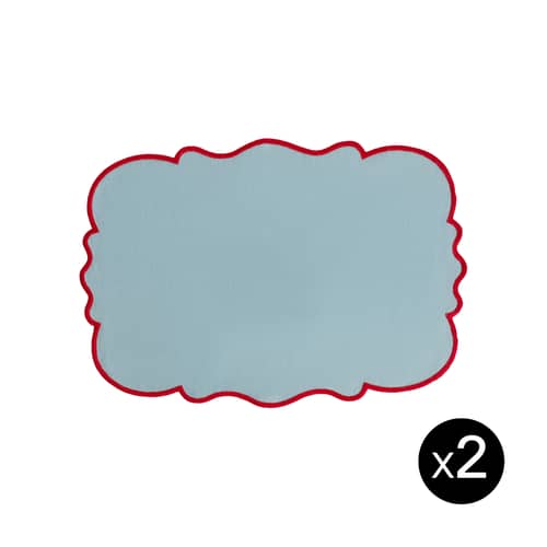 Tisch-Set Smerlato textil blau / 2er-Set - 33 x 48 cm - Bitossi Home - Blau / Roter Rand - Baumwolle, Leinen