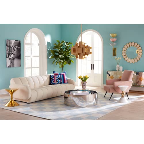 Canapé droit Brigitte tissu blanc beige / 3 places - L 223 cm / Laine bouclée - Jonathan Adler - Ivoire (Laine bouclée) - Bois, Laine bouclée, Mousse