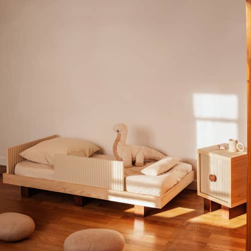 Kinderbett Heju X Nobodinoz holz natur / 76 x 166 cm - NOBODINOZ - Holz hell & dunkel / Beige - Eschenfurnier, Massives Heveaholz