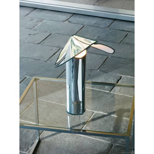 Lampe de table Chiara métal / H 41 cm - Réédition 1969 - Flos - Alu poli / Liseré anthracite - Aluminium