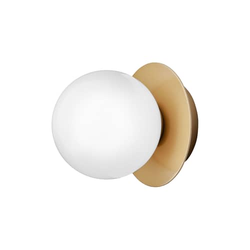 Liila 1 Small Bathroom wall light glass gold / Ceiling light - Ø 12 cm - NUURA - Gold / Opal white - Aluminium, Mouth blown glass