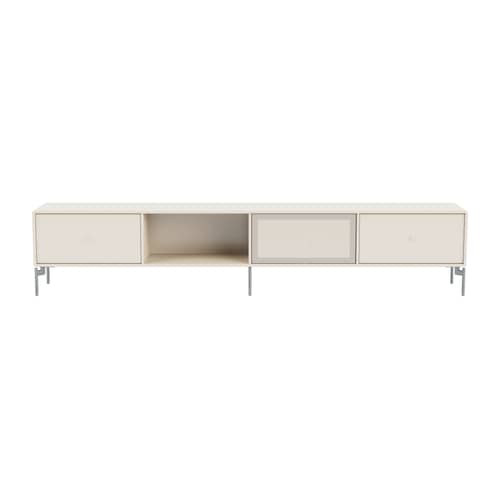 Meuble TV Octave VII bois blanc / Avec pieds - L 183,6 x P 30 x H 36,6 cm - MONTANA - Oat 158 - Acier, Acier perforé, MDF laqué