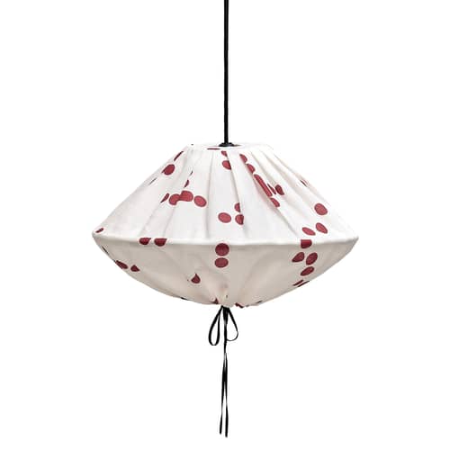 Paralume Yumi tessuto rosso / Ø 50 x H 30 cm - Lino - NOBODINOZ - Rosso / A pois - Ferro, Lino