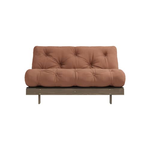 Divano convertibile Roots legno marrone / L 140 cm - 3 posizioni / Struttura marrone - KARUP DESIGN - Marrone argilla 759 / Marrone legno - Espanso, Fibre riciclate miste, Pino massello certificato FSC laccato, Tessuto