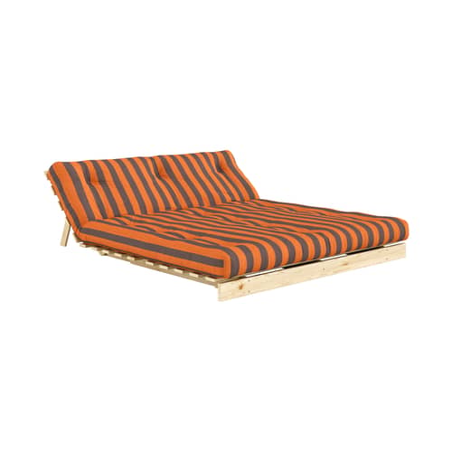 Canapé convertible Roots tissu orange / L 160 cm - 3 positions / Structure pin clair - KARUP - Rayé orange / Marron (423) - Mousse, Pin massif certifié FSC, Tissu