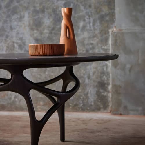 Runder Tisch Cena INDOOR holz braun / Ø 150 cm (8 Personen) - Teakholz Tablett - MORPHO - Dunkelbraun / Dunkelbrauner Fuß - Massives Teakholz