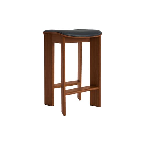 Sgabello alto Chisel 30 Low pelle nero / Altezza 65 cm - Imbottitura in pelle - Hay - Pelle nera (Grano) / Noce - Espanso, Impiallacciatura di noce laccata, Pelle