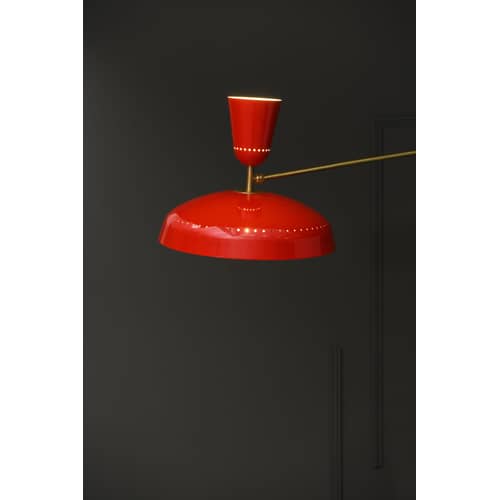 Suspension G1 métal rouge / Réédition 1951, Pierre Guariche - L 115 cm - SAMMODE STUDIO - Rouge vermillon brillant - Aluminium, Laiton